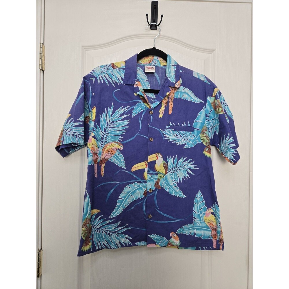 Mens Go Barefoot Hawaiian Shirt Made In USA Toucan Parrot Size Medium Vintage